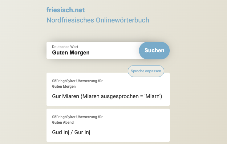 North Frisian online dictionary now also with Sylt Frisian (Söl'ring)